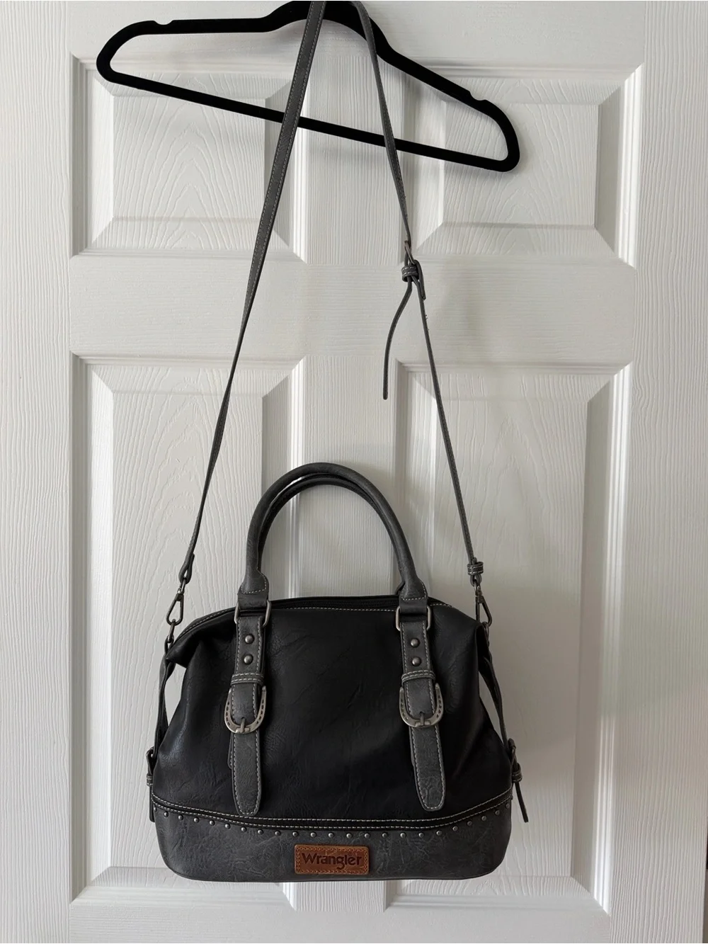 Wrangler Black and Gray Two-Tone Satchel with Stud Trim